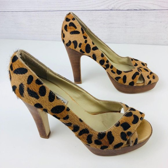 Steve Madden Shoes - Steve Madden Cheetah Leather Peep Toe High Heels 7